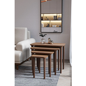 Ikeaa 4lü Dörtlü Mdf Ahşap Zigon Sehpa - Ceviz