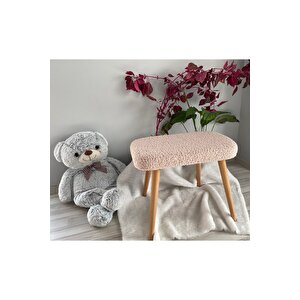 -ahşap Ayaklı Teddy Kumaş Dekoratif Puf Bench Makyaj Sandalyesi