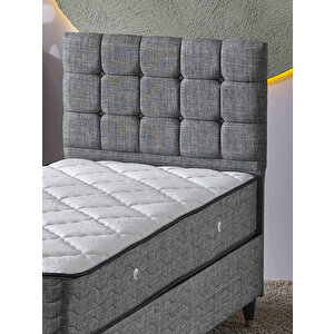 Bengü 90x190 Tek Kişilik (Baza+Başlık+Yatak) 3 Lü Set (Keten Gri)