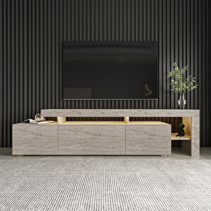 Beliz Led Işıklı Tv Ünitesi, Tv Sehpası, Raflı - Traverten