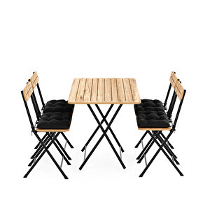 4 Kişilik Minderli Bistro Takım Bahçe Masa Sandalye Çam 1430