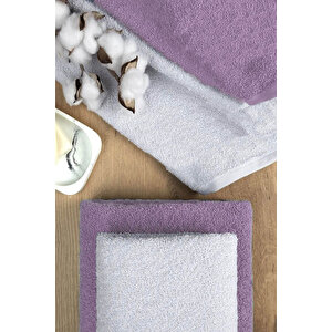 4 Lü Banyo Havlusu Takımı Soft Büyük Havlulu Pamuklu Havlu Seti 90x150 Cm Beyaz Mor