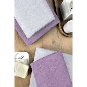 4 Lü Banyo Havlusu Takımı Soft Büyük Havlulu Pamuklu Havlu Seti 90x150 Cm Beyaz Mor