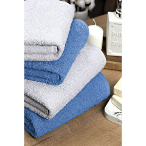 4 Lü Banyo Havlusu Takımı Soft Büyük Havlulu Pamuklu Havlu Seti 90x150 Cm Beyaz Mavi
