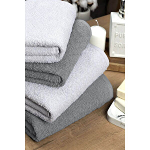 4 Lü Banyo Havlusu Takımı Soft Büyük Havlulu Pamuklu Havlu Seti 90x150 Cm Beyaz Gri