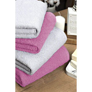 4 Lü Banyo Havlusu Takımı Soft Büyük Havlulu Pamuklu Havlu Seti 90x150 Cm Beyaz Pembe