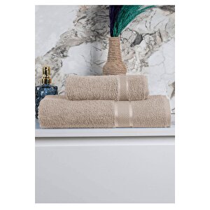 %100 Pamuk 2 Parça Kadın/erkek Banyo Duş Hamam Havlu Seti 90x140 Cm Bej