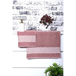 2 Parça Jakarlı Kadın-erkek Banyo Havlu Takımı Leo 90x150 Cm Mürdüm