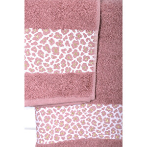 2 Parça Jakarlı Kadın-erkek Banyo Havlu Takımı Leo 90x150 Cm Mürdüm