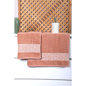 2 Parça Jakarlı Kadın-erkek Banyo Havlu Takımı Leo 90x150 Cm Kahve