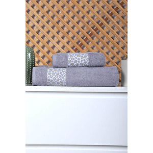 2 Parça Jakarlı Kadın-erkek Banyo Havlu Takımı Leo 90x150 Cm Gri