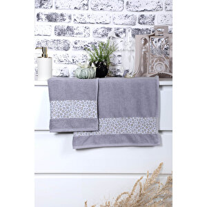 2 Parça Jakarlı Kadın-erkek Banyo Havlu Takımı Leo 90x150 Cm Gri