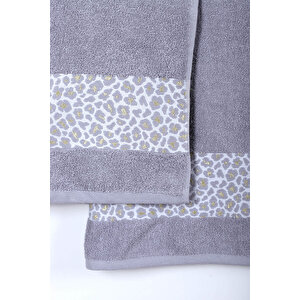 2 Parça Jakarlı Kadın-erkek Banyo Havlu Takımı Leo 90x150 Cm Gri
