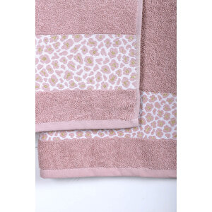 2 Parça Jakarlı Kadın-erkek Banyo Havlu Takımı Leo 90x150 Cm Pudra