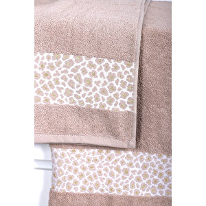 2 Parça Jakarlı Kadın-erkek Banyo Havlu Takımı Leo 90x150 Cm Bej