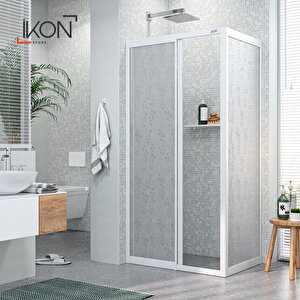 Plastik Mika Cam, Dikdörtgen, Sabit Panelli 1 Sabit 1 Açılır Beyaz Duşakabin