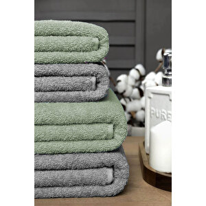 4 Lü Banyo Havlusu Takımı Soft Büyük Havlulu Pamuklu Havlu Seti 90x150 Cm Gri Koyu Yeşil