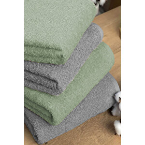 4 Lü Banyo Havlusu Takımı Soft Büyük Havlulu Pamuklu Havlu Seti 90x150 Cm Gri Koyu Yeşil