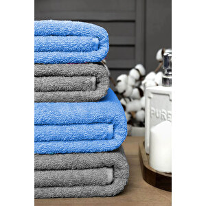 4 Lü Banyo Havlusu Takımı Soft Büyük Havlulu Pamuklu Havlu Seti 90x150 Cm Gri Mavi