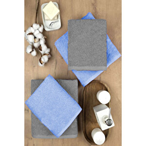 4 Lü Banyo Havlusu Takımı Soft Büyük Havlulu Pamuklu Havlu Seti 90x150 Cm Gri Mavi