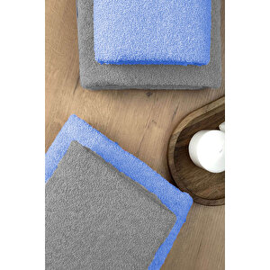 4 Lü Banyo Havlusu Takımı Soft Büyük Havlulu Pamuklu Havlu Seti 90x150 Cm Gri Mavi