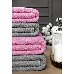 4 Lü Banyo Havlusu Takımı Soft Büyük Havlulu Pamuklu Havlu Seti 90x150 Cm Gri Pembe
