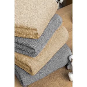 4 Lü Banyo Havlusu Takımı Soft Büyük Havlulu Pamuklu Havlu Seti 90x150 Cm Gri