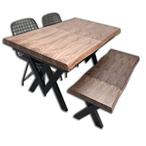 Masa 13763 Kütük Desen Tk X Metal Ayak Yan Açıl Tabla Benc Tel Sandalye El Yapım