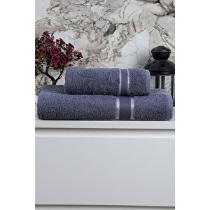 %100 Pamuk 2 Parça Kadın/erkek Banyo Duş Hamam Havlu Seti 90x150 Cm Antrasit