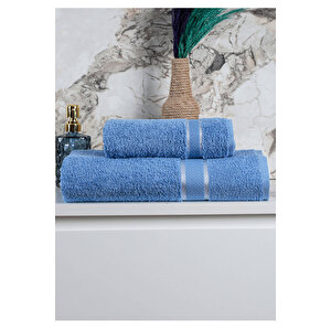 %100 Pamuk 2 Parça Kadın/erkek Banyo Duş Hamam Havlu Seti 90x150 Cm Mavi