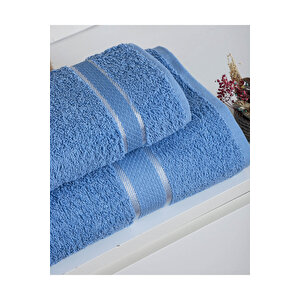 %100 Pamuk 2 Parça Kadın/erkek Banyo Duş Hamam Havlu Seti 90x150 Cm Mavi