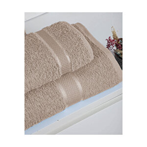%100 Pamuk 2 Parça Kadın/erkek Banyo Duş Hamam Havlu Seti 90x150 Cm Bej