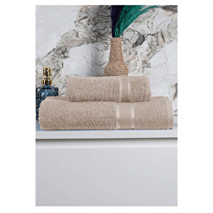 %100 Pamuk 2 Parça Kadın/erkek Banyo Duş Hamam Havlu Seti 90x150 Cm Bej