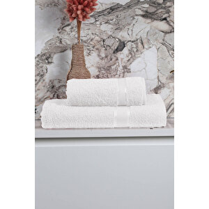 %100 Pamuk 2 Parça Kadın/erkek Banyo Duş Hamam Havlu Seti 90x150 Cm Beyaz