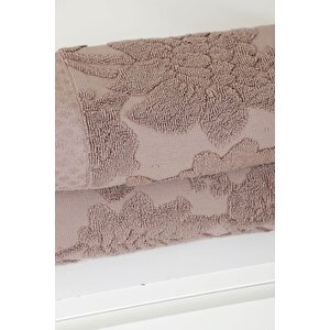 Jakarlı Saçaklı Banyo Havlu Takımı Soft Pamuklu Maria Grace Kahverengi