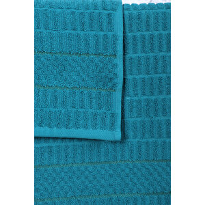 2 Parça Jakarlı Renkli Kadın-erkek Banyo Havlu Takımı 90x150 Cm Koyu Yeşil