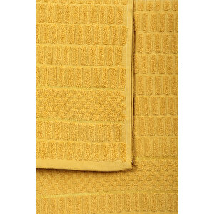 2 Parça Jakarlı Renkli Kadın-erkek Banyo Havlu Takımı 90x150 Cm Sarı
