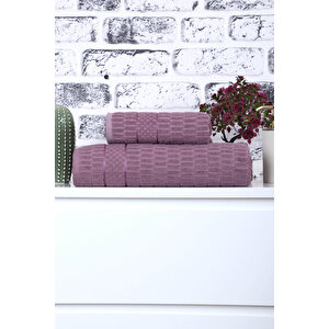 2 Parça Jakarlı Renkli Kadın-erkek Banyo Havlu Takımı 90x150 Cm Mürdüm