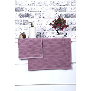 2 Parça Jakarlı Renkli Kadın-erkek Banyo Havlu Takımı 90x150 Cm Mürdüm