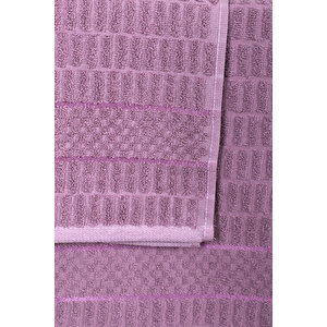 2 Parça Jakarlı Renkli Kadın-erkek Banyo Havlu Takımı 90x150 Cm Mürdüm