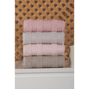 4 Lü El Yüz Renkli Havlu Seti %100 Pamuk 50x90 Cm Efes Pembe