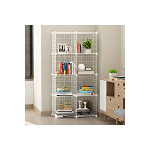 8 Bölmeli Tel Küp Çok Amaçlı Organizer Raf Beyaz 33cm Mutfak, Oyuncak, Kiler, Depolama Rafı