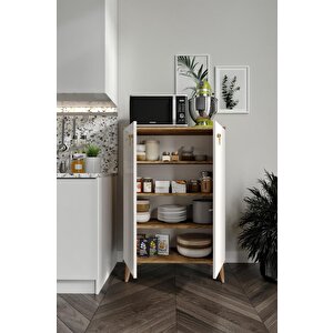Simple Çok Amaçlı Dolap Mutfak Balkon Kiler Banyo Ayakkabılık Dolabı Ekru Ceviz