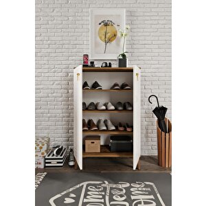 Simple Ayakkabılık  Çok Amaçlı Dolap Mutfak Kiler Balkon Ekru Ceviz