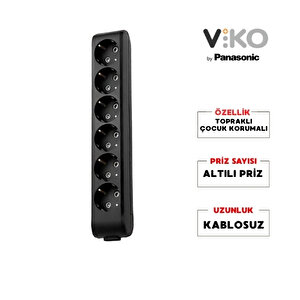| Altılı Grup Priz, Topraklı - Çocuk Korumalı Çoğaltıcı Priz  Altılı, Kablosuz, Siyah