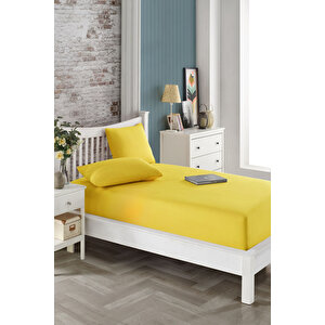 90x190 Cm Tek Kişilik Lastikli Çarşaf Takımı, Kumaş, Pamuklu, Yüksek Yatak Sarı Sarı
