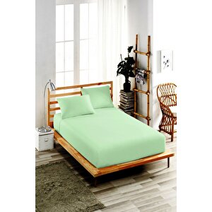 120x200 Cm Tek Kişilik Lastikli Çarşaf Takımı, Kumaş, Pamuklu, Yüksek Yatak Açık Yeşil Açık Yeşil