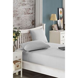 100x200 Cm Tek Kişilik Lastikli Çarşaf Takımı, Kumaş, Pamuklu, Yüksek Yatak Gri Gri