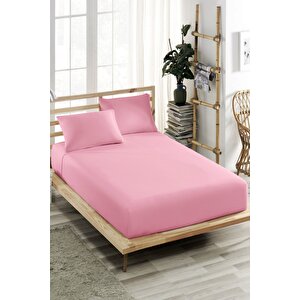 100x200 Cm Tek Kişilik Lastikli Çarşaf Takımı, Kumaş, Pamuklu, Yüksek Yatak Pembe Pembe
