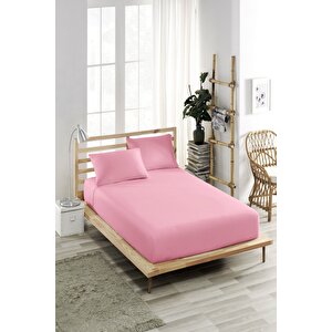 100x200 Cm Tek Kişilik Lastikli Çarşaf Takımı, Kumaş, Pamuklu, Yüksek Yatak Pembe Pembe
